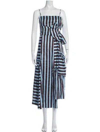 Pre-owned Farm Rio Striped Long Dress W/ Tags In Blue
