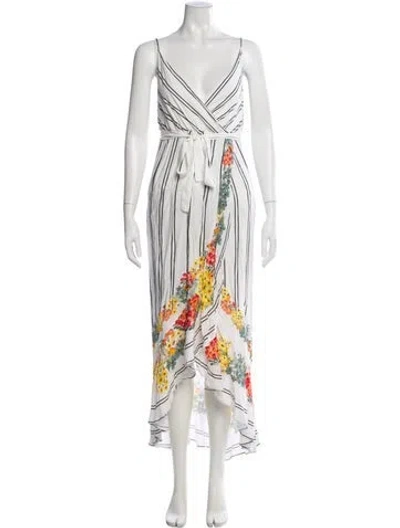Pre-owned Farm Rio Striped Long Dress In White