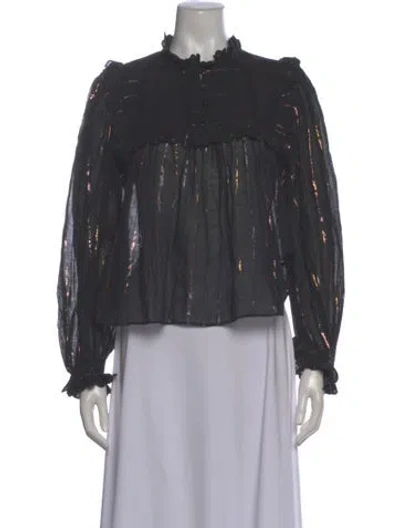 Pre-owned Farm Rio Striped Long Sleeve Blouse W/ Tags In Black