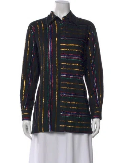 Pre-owned Farm Rio Striped Long Sleeve Button-up Top In Multi