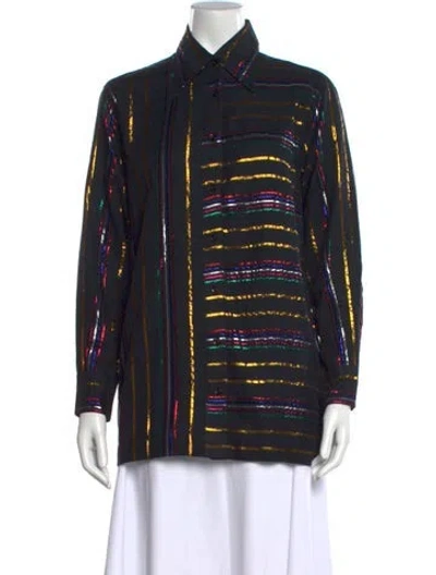 Pre-owned Farm Rio Striped Long Sleeve Button-up Top In Multicolor