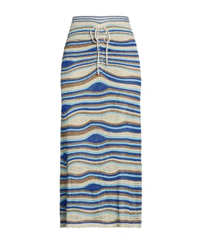 Farm Rio Striped Metal-panel A-line Midi Skirt In Blue