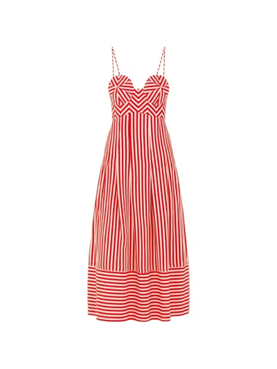 Farm Rio Striped Midi Dress In Red
