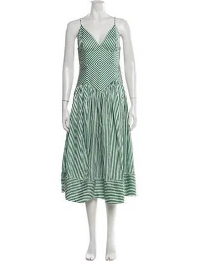 Pre-owned Farm Rio Striped Midi Length Dress In Green