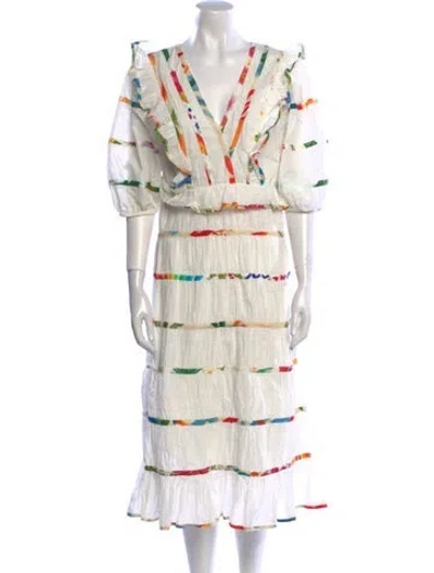 Pre-owned Farm Rio Striped Midi Length Dress In Multi