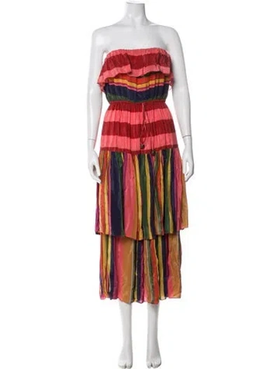 Pre-owned Farm Rio Striped Midi Length Dress In Pink
