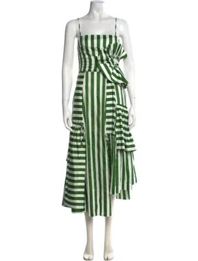 Pre-owned Farm Rio Striped Midi Length Dress W/ Tags In Green