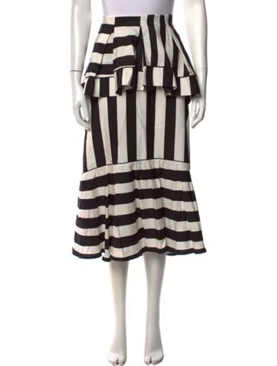 Pre-owned Farm Rio Striped Midi Length Skirt In Black