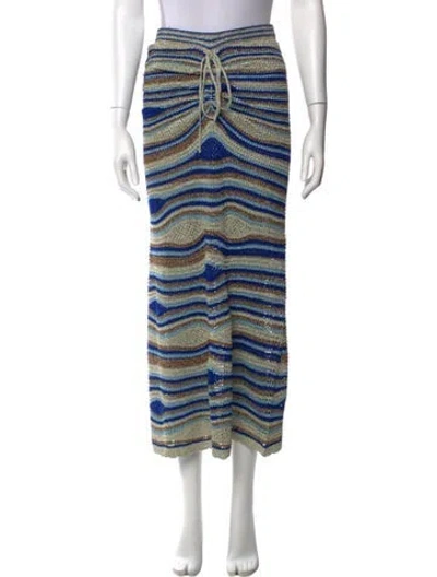 Pre-owned Farm Rio Striped Midi Length Skirt In Blue