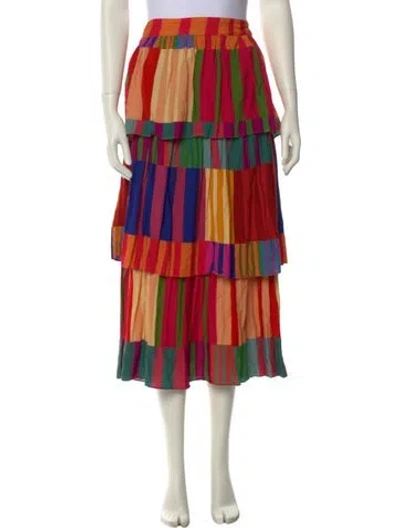 Pre-owned Farm Rio Striped Midi Length Skirt In Red