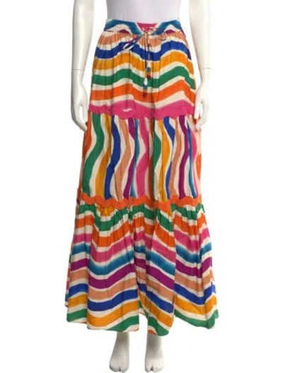 Pre-owned Farm Rio Striped Midi Length Skirt In White