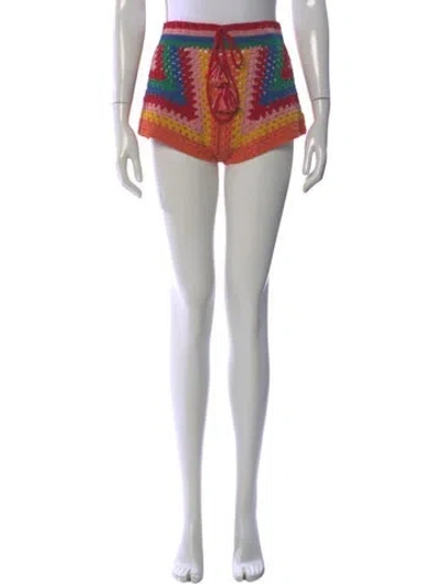 Pre-owned Farm Rio Striped Mini Shorts In Red