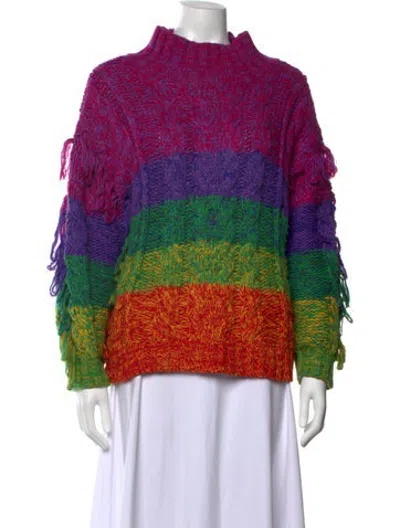 Pre-owned Farm Rio Striped Mock Neck Sweater In Purple