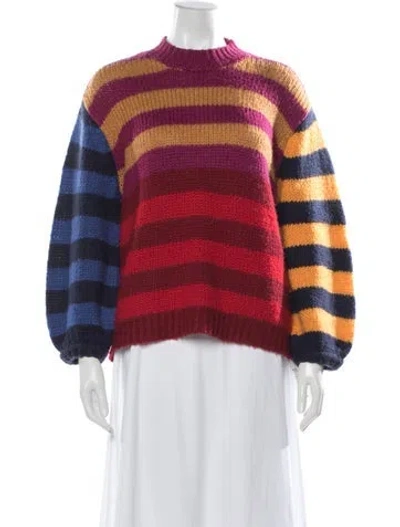 Pre-owned Farm Rio Striped Mock Neck Sweater In Red