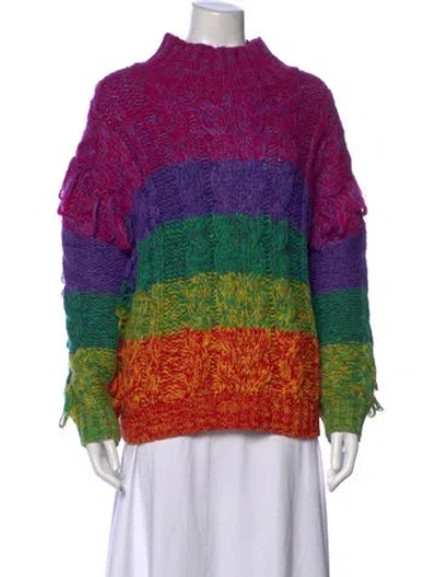 Pre-owned Farm Rio Striped Mock Neck Sweater W/ Tags In Purple