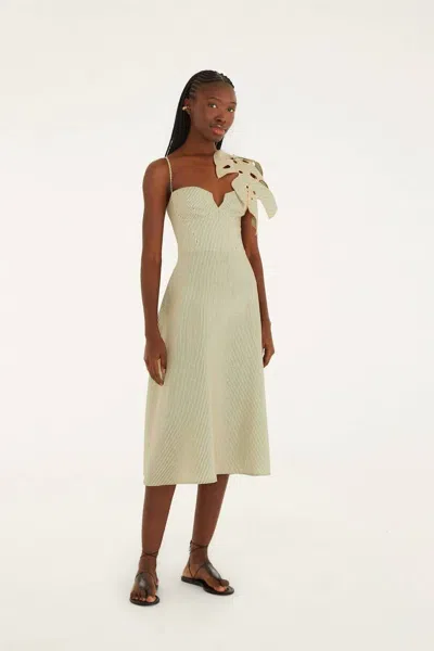 Farm Rio Striped Monstera Leaf Midi Dress In Green