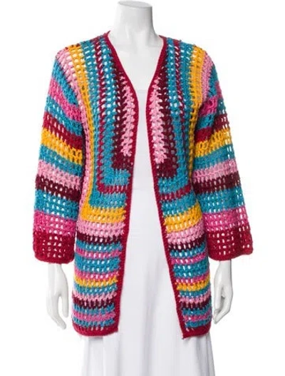 Pre-owned Farm Rio Striped Open Front Sweater In Multi
