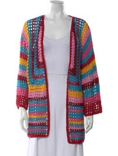 Pre-owned Farm Rio Striped Open Front Sweater In Multi