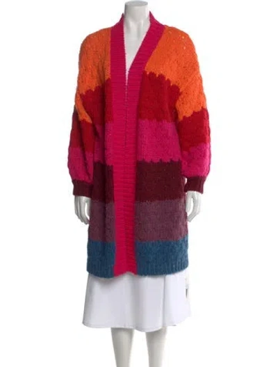 Pre-owned Farm Rio Striped Open Front Sweater In Pink