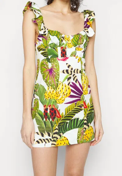 Farm Rio Striped Printed Linen Blend Mini Dress In Forest In Multi