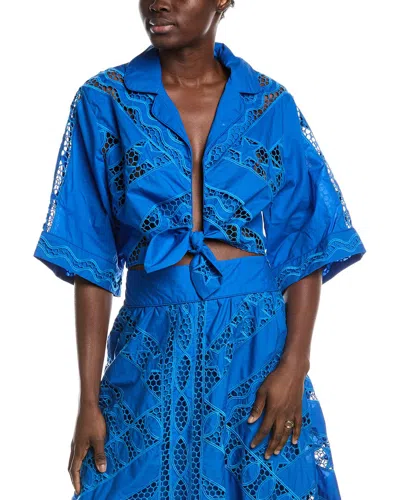Farm Rio Striped Richelieu Blouse In Blue