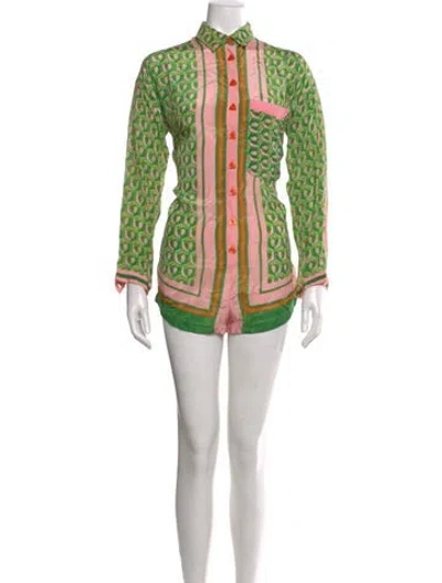 Pre-owned Farm Rio Striped Romper In Green