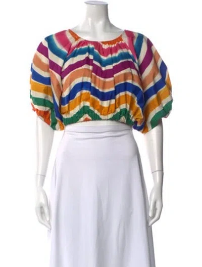 Pre-owned Farm Rio Striped Scoop Neck Crop Top In Multi