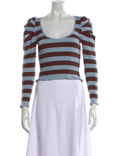 Pre-owned Farm Rio Striped Scoop Neck Sweater In Blue