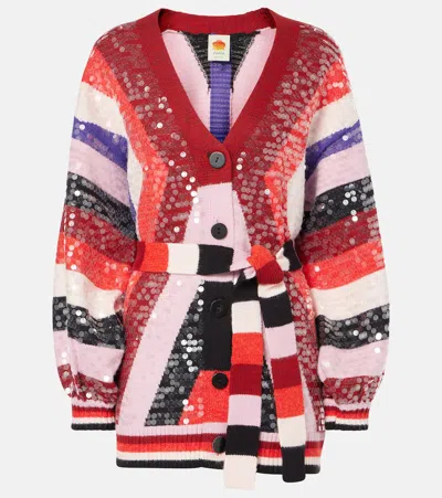Farm Rio Striped Sequined Cardigan In Colorful Stripes