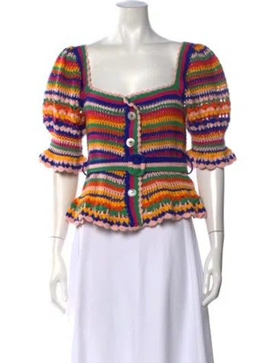 Pre-owned Farm Rio Striped Square Neckline Sweater In Multicolor