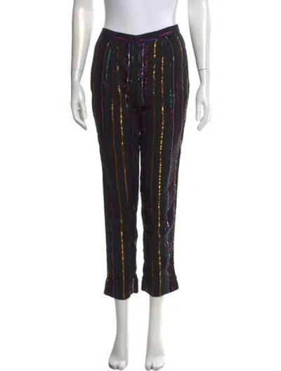 Pre-owned Farm Rio Striped Straight Leg Pants In Black