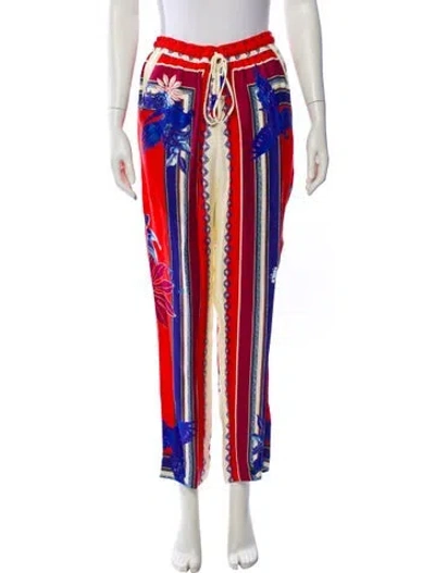 Pre-owned Farm Rio Striped Straight Leg Pants In Red