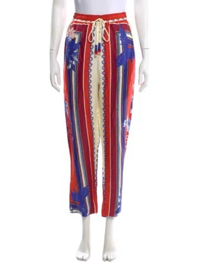 Pre-owned Farm Rio Striped Straight Leg Pants In Red