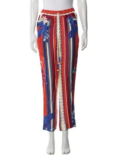 Pre-owned Farm Rio Striped Straight Leg Pants In Red