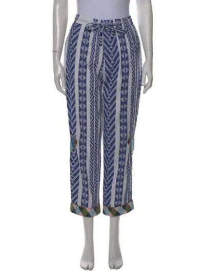 Pre-owned Farm Rio Striped Straight Leg Pants In White