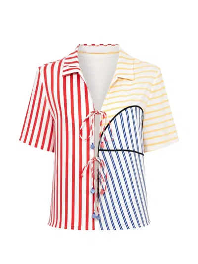 Farm Rio Striped Tie-fastening Blouse In White