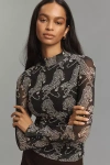 Farm Rio Striped Tigers Black Tulle Blouse Striped Tigers Black In Black
