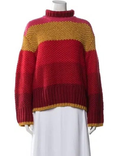 Pre-owned Farm Rio Striped Turtleneck Sweater In Red