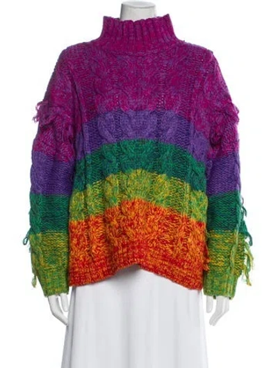 Pre-owned Farm Rio Striped Turtleneck Sweater W/ Tags In Purple