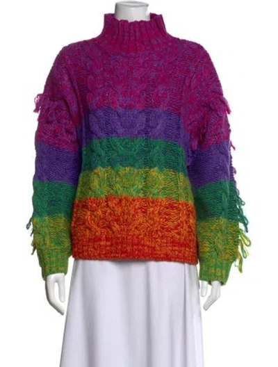 Pre-owned Farm Rio Striped Turtleneck Sweater W/ Tags In Purple