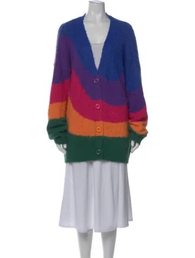 Pre-owned Farm Rio Striped V-neck Sweater In Multi