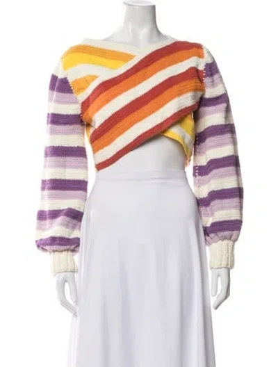 Pre-owned Farm Rio Striped V-neck Sweater In Multi