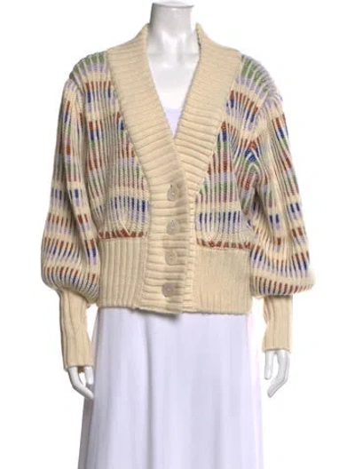 Pre-owned Farm Rio Striped V-neck Sweater In Neutral