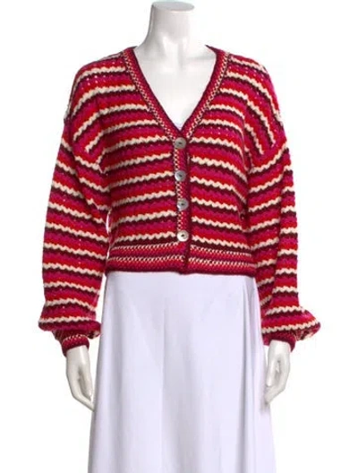 Pre-owned Farm Rio Striped V-neck Sweater W/ Tags In Red