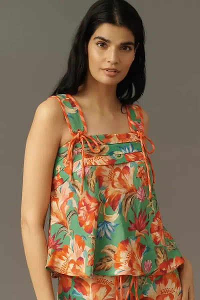 Farm Rio Structured Linen Blend Tank Top In Multi