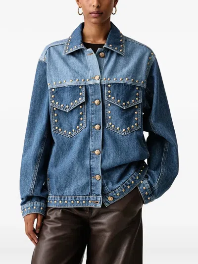 Farm Rio Stud-embellished Denim Jacket In Blue