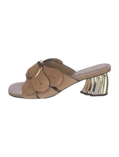 Pre-owned Farm Rio Suede Slides In Neutral