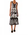 Farm Rio Summer Cutwork Organic Cotton Midi Dress In Black And White In Multi