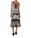 Farm Rio Summer Cutwork Organic Cotton Midi Dress In Black And White In Black