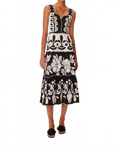 Farm Rio Summer Cutwork Organic Cotton Midi Dress In Black/white